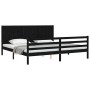 Double bed frame with black solid wood headboard by vidaXL, Beds and slatted bases - Ref: Foro24-3194525, Price: 217,99 €, Di...