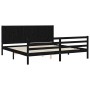 Double bed frame with black solid wood headboard by vidaXL, Beds and slatted bases - Ref: Foro24-3194525, Price: 217,99 €, Di...