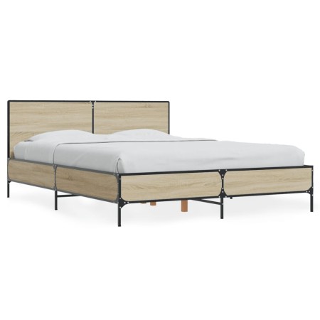 Sonoma oak metal engineered wood bed frame 140x200 cm by vidaXL, Beds and slatted bases - Ref: Foro24-3279998, Price: 161,99 ...