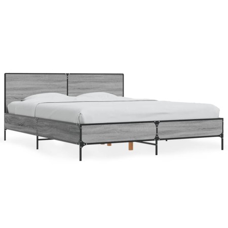 Estructura cama madera ingeniería metal gris Sonoma 150x200 cm de vidaXL, Camas y somieres - Ref: Foro24-3280005, Precio: 170...