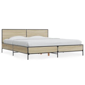 Sonoma oak metal engineered wood bed frame 200x200 cm by vidaXL, Beds and slatted bases - Ref: Foro24-3280018, Price: 179,32 ...