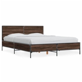 Engineered wood bed frame oak brown metal 120x190 cm by vidaXL, Beds and slatted bases - Ref: Foro24-3280026, Price: 155,99 €...