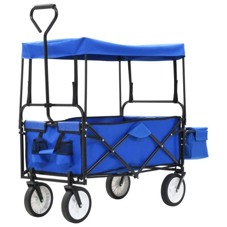 Carrito de mano plegable de acero con capota azul de vidaXL, Carretillas de carga - Ref: Foro24-147590, Precio: 94,26 €, Desc...