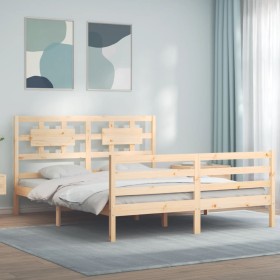 Double bed frame with solid wood headboard by vidaXL, Beds and slatted bases - Ref: Foro24-3194446, Price: 149,99 €, Discount: %