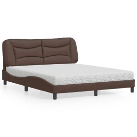 Cama con colchón cuero sintético marrón 160x200 cm de vidaXL, Camas y somieres - Ref: Foro24-3208733, Precio: 474,99 €, Descu...