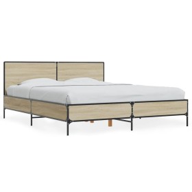 Estructura cama madera ingeniería metal roble Sonoma 150x200 cm de vidaXL, Camas y somieres - Ref: Foro24-3280003, Precio: 16...