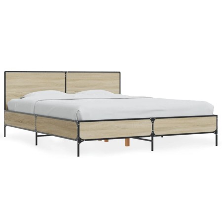 Sonoma oak metal engineered wood bed frame 150x200 cm by vidaXL, Beds and slatted bases - Ref: Foro24-3280003, Price: 164,81 ...