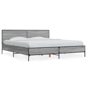 Sonoma gray metal engineered wood bed frame 200x200 cm by vidaXL, Beds and slatted bases - Ref: Foro24-3280020, Price: 185,42...