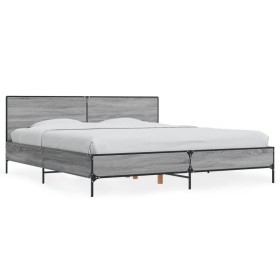 Estructura cama madera ingeniería metal gris Sonoma 180x200 cm de vidaXL, Camas y somieres - Ref: Foro24-3280015, Precio: 178...