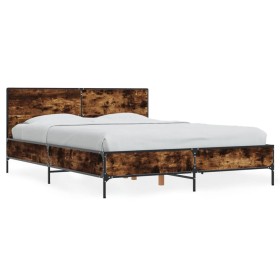 Engineered wood bed frame metal smoked oak 140x190cm by vidaXL, Beds and slatted bases - Ref: Foro24-3280034, Price: 158,99 €...