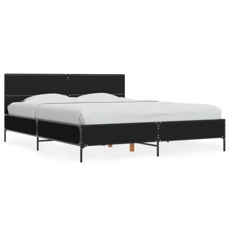 Estructura de cama madera de ingeniería y metal negro 150x200cm de vidaXL, Camas y somieres - Ref: Foro24-3280002, Precio: 17...