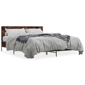 Engineered wood bed frame metal smoked oak 160x200cm by vidaXL, Beds and slatted bases - Ref: Foro24-3280009, Price: 167,73 €...