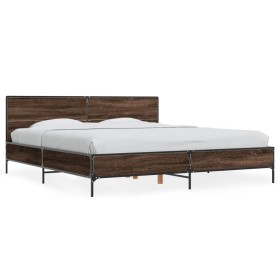 Oak brown metal engineered wood bed frame 200x200 cm by vidaXL, Beds and slatted bases - Ref: Foro24-3280021, Price: 185,42 €...