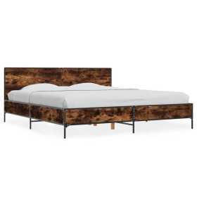 Engineered wood bed frame metal smoked oak 180x200cm by vidaXL, Beds and slatted bases - Ref: Foro24-3280014, Price: 173,93 €...