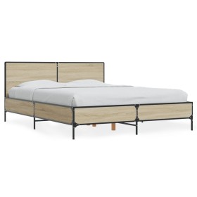 Sonoma oak metal engineered wood bed frame 120x190 cm by vidaXL, Beds and slatted bases - Ref: Foro24-3280023, Price: 151,99 ...