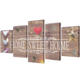 Set decorativo de lienzos para pared Home sweet home 200x100cm de vidaXL, Carteles, copias y arte visual - Ref: Foro24-241593...