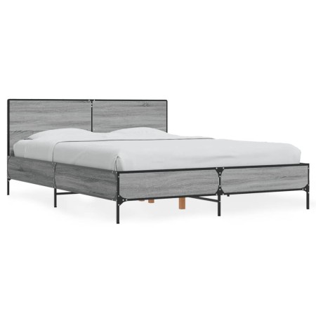 Estructura cama madera ingeniería metal gris Sonoma 120x200 cm de vidaXL, Camas y somieres - Ref: Foro24-3279995, Precio: 159...