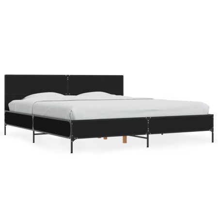 Engineered wood and black metal bed frame 200x200cm by vidaXL, Beds and slatted bases - Ref: Foro24-3280017, Price: 185,42 €,...