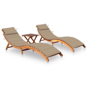 Sun loungers 2 units with table and cushions solid acacia wood by vidaXL, Loungers - Ref: Foro24-3077379, Price: 353,14 €, Di...