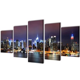 Set decorativo de lienzos para pared Nueva York noche 100 x 50 cm de vidaXL, Carteles, copias y arte visual - Ref: Foro24-241...