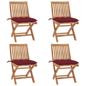 Folding garden chairs 4 pcs solid teak wood with cushions by vidaXL, Garden chairs - Ref: Foro24-3072831, Price: 359,75 €, Di...