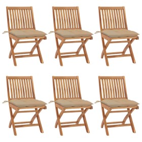 Folding garden chairs 6 pcs solid teak wood with cushions by vidaXL, Garden chairs - Ref: Foro24-3072852, Price: 549,75 €, Di...