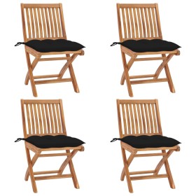 Folding garden chairs 4 pcs solid teak wood with cushions by vidaXL, Garden chairs - Ref: Foro24-3072829, Price: 368,14 €, Di...