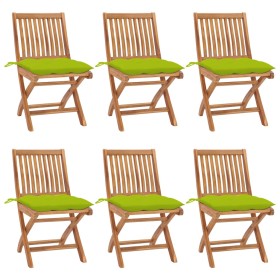 Folding garden chairs 6 pcs solid teak wood with cushions by vidaXL, Garden chairs - Ref: Foro24-3072860, Price: 549,75 €, Di...