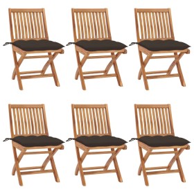 Klappbare Gartenstühle 6 Stk. massives Teakholz mit Kissen von vidaXL, Gartenstühle - Ref: Foro24-3072857, Preis: 505,48 €, R...