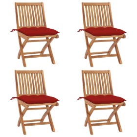 Folding garden chairs 4 pcs solid teak wood with cushions by vidaXL, Garden chairs - Ref: Foro24-3072828, Price: 333,99 €, Di...