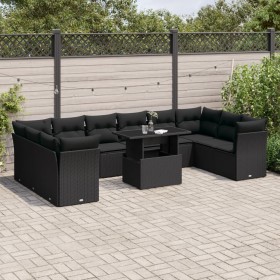 11-teiliges Gartensofa-Set und schwarze synthetische Rattankissen von vidaXL, Gartensets - Ref: Foro24-3266855, Preis: 699,63...