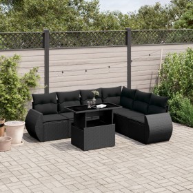 7-teiliges Gartensofa-Set mit schwarzen synthetischen Rattankissen von vidaXL, Gartensets - Ref: Foro24-3268555, Preis: 555,4...