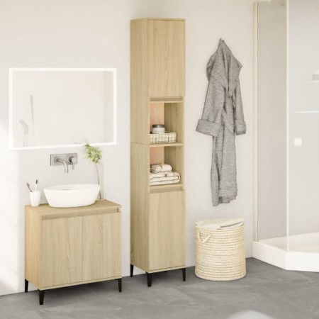 Armario de baño madera contrachapada roble Sonoma 30x30x190 cm de vidaXL, Tocadores de baño - Ref: Foro24-847388, Precio: 79,...