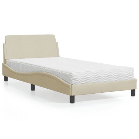 Cama con colchón tela color crema 100x200 cm de vidaXL, Camas y somieres - Ref: Foro24-3208349, Precio: 267,77 €, Descuento: %