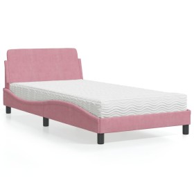 Cama con colchón terciopelo rosa 100x200 cm de vidaXL, Camas y somieres - Ref: Foro24-3208356, Precio: 263,99 €, Descuento: %