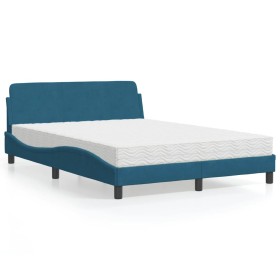 Bed with blue velvet mattress 120x200 cm by vidaXL, Beds and slatted bases - Ref: Foro24-3208375, Price: 329,34 €, Discount: %