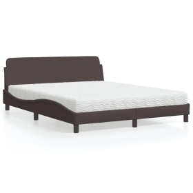 Cama con colchón de tela marrón oscuro 160x200 cm de vidaXL, Camas y somieres - Ref: Foro24-3208427, Precio: 380,62 €, Descue...