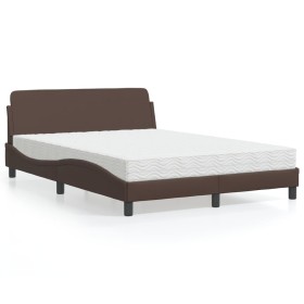 Bed with brown synthetic leather mattress 140x200 cm by vidaXL, Beds and slatted bases - Ref: Foro24-3208419, Price: 378,99 €...