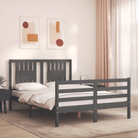 Double bed frame with gray solid wood headboard by vidaXL, Beds and slatted bases - Ref: Foro24-3194548, Price: 175,99 €, Dis...