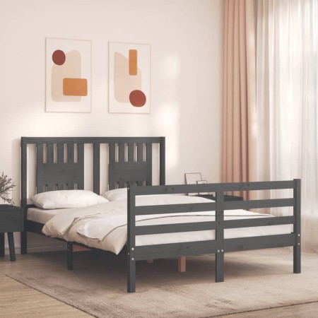 Estructura cama de matrimonio con cabecero madera maciza gris de vidaXL, Camas y somieres - Ref: Foro24-3194548, Precio: 175,...