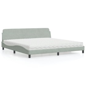 Bett mit hellgrauer Samtmatratze 200x200 cm von vidaXL, Betten und Lattenroste - Ref: Foro24-3208471, Preis: 426,45 €, Rabatt: %