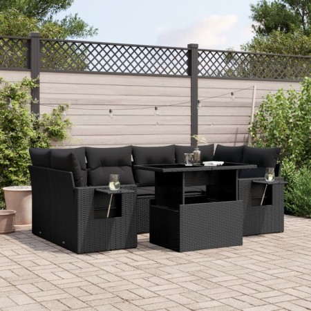 7-teiliges Gartensofa-Set mit schwarzen synthetischen Rattankissen von vidaXL, Gartensets - Ref: Foro24-3267755, Preis: 518,7...