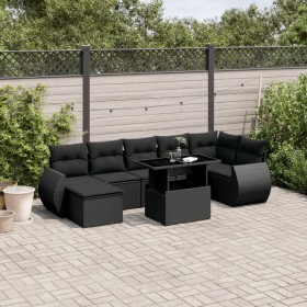 8-teiliges Gartensofa-Set und schwarze synthetische Rattankissen von vidaXL, Gartensets - Ref: Foro24-3268685, Preis: 591,93 ...