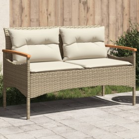 Banco de jardín y cojines ratán sintético beige 116x62,5x74 cm de vidaXL, Bancos de jardín - Ref: Foro24-368403, Precio: 129,...