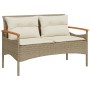 Garden bench and cushions beige synthetic rattan 116x62.5x74 cm by vidaXL, garden benches - Ref: Foro24-368403, Price: 129,99...