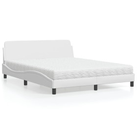 Bed with white synthetic leather mattress 160x200 cm by vidaXL, Beds and slatted bases - Ref: Foro24-3208438, Price: 380,99 €...