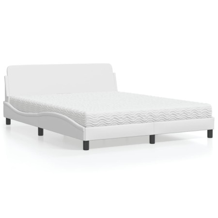 Cama con colchón cuero sintético blanco 160x200 cm de vidaXL, Camas y somieres - Ref: Foro24-3208438, Precio: 446,70 €, Descu...