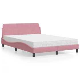 Bed with pink velvet mattress 140x190 cm by vidaXL, Beds and slatted bases - Ref: Foro24-3208396, Price: 355,99 €, Discount: %