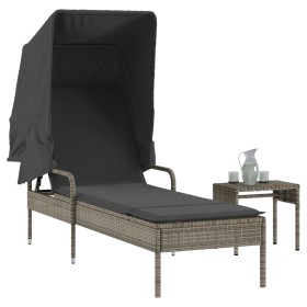 Lounger with hood and gray synthetic rattan table by vidaXL, Loungers - Ref: Foro24-368199, Price: 225,23 €, Discount: %