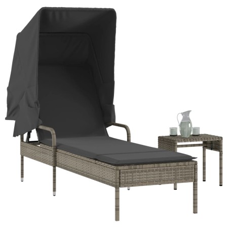 Lounger with hood and gray synthetic rattan table by vidaXL, Loungers - Ref: Foro24-368199, Price: 224,99 €, Discount: %